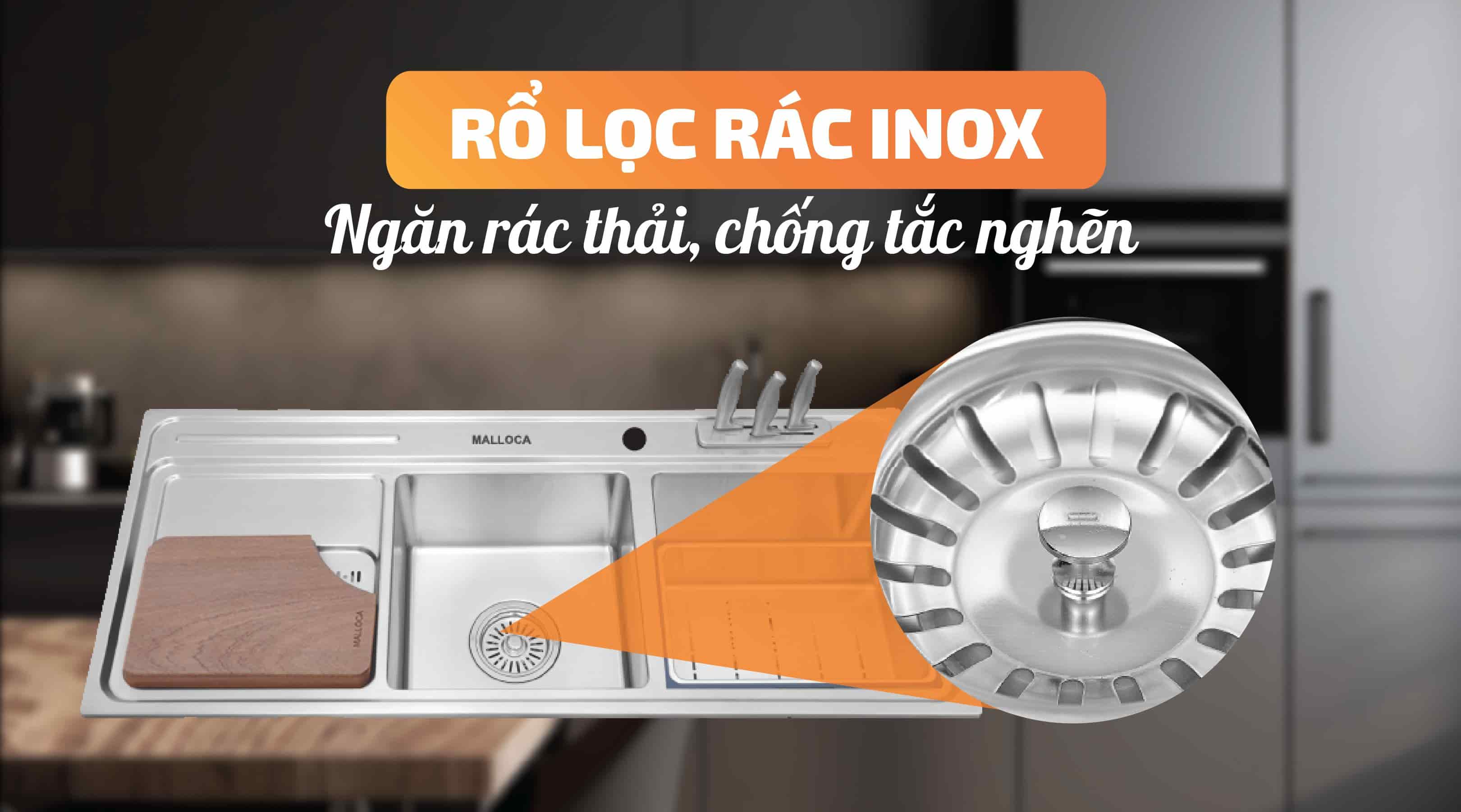 Chậu rửa chén Malloca MS 8816 - Rổ lọc rác Inox